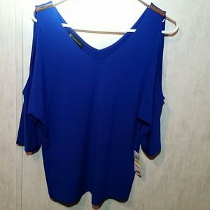 INC Bar Cold Shoulder Blue Blouse sz M NWT
